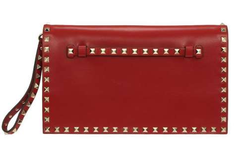 NEW VALENTINO GARAVANI LUXURY RED LEATHER ROCKSTUDS LARGE CLUTCH PURSE BAG Deal in US
